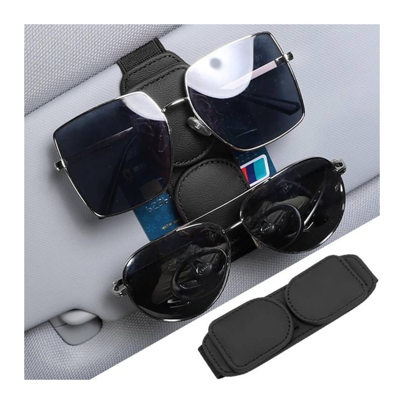 Adunsiaoto Auto-Sonnenbrillenhalter-Clip, Magnetische Leder Brillenbügel Clip Für Auto, Universell Doppelschichtiger Brillenhalter Für Auto-Sonnenblende(Schwarz) von Adunsiaoto