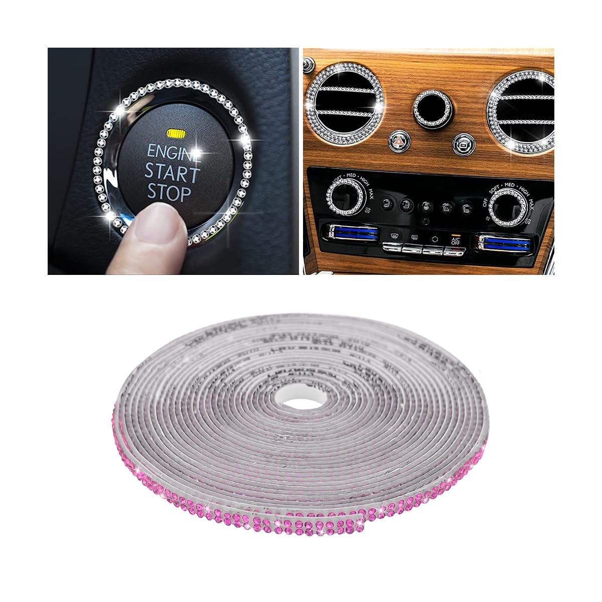 Adunsiaoto Bling Auto Trim Selbstklebend, Flexible Auto Innenverkleidung DIY Dekorative Streifen, Kristall Diamant Aufkleber Band Streifen Innenraum Außen Universal Zubehör(Rosa) von Adunsiaoto