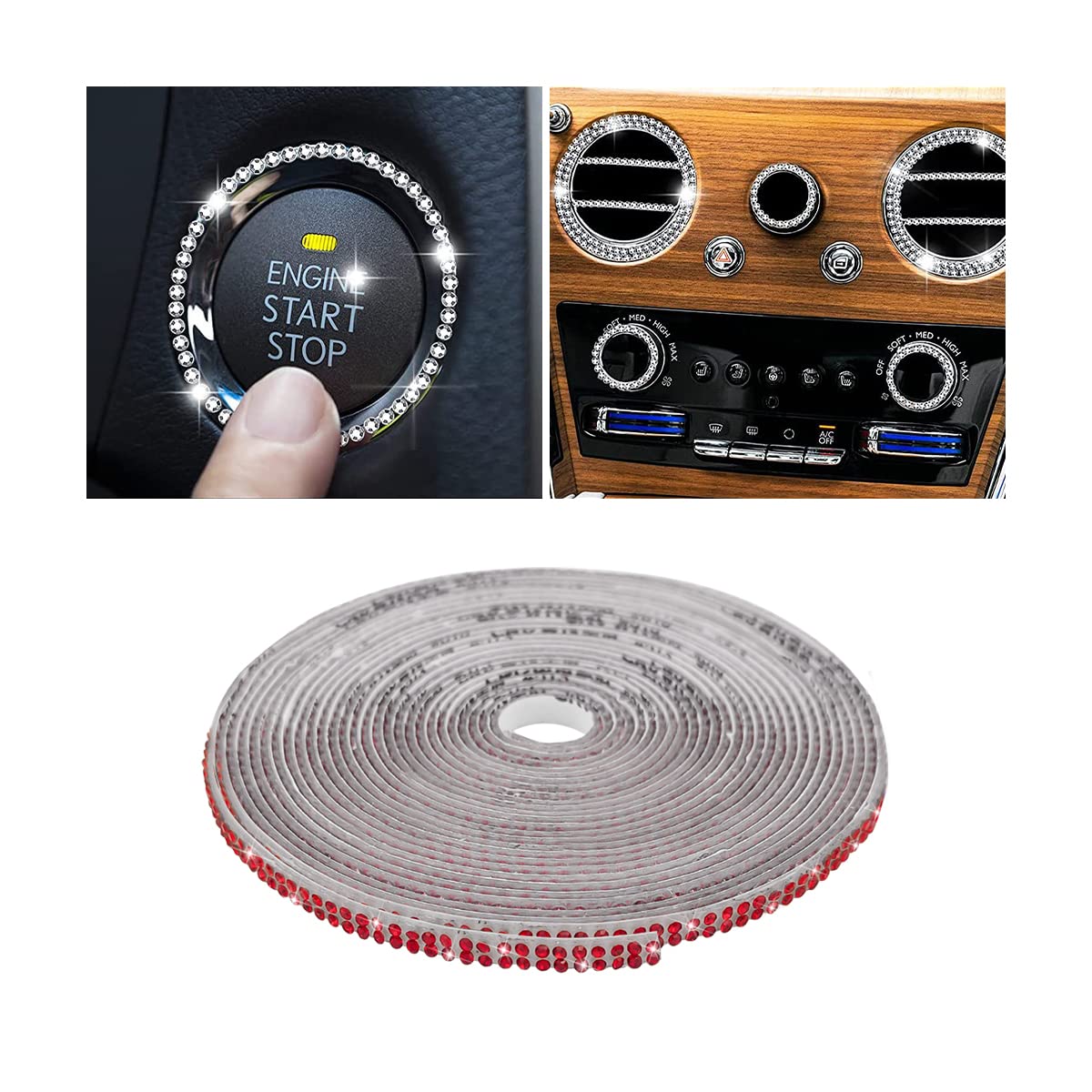 Adunsiaoto Bling Auto Trim Selbstklebend, Flexible Auto Innenverkleidung DIY Dekorative Streifen, Kristall Diamant Aufkleber Band Streifen Innenraum Außen Universal Zubehör(Rot) von Adunsiaoto