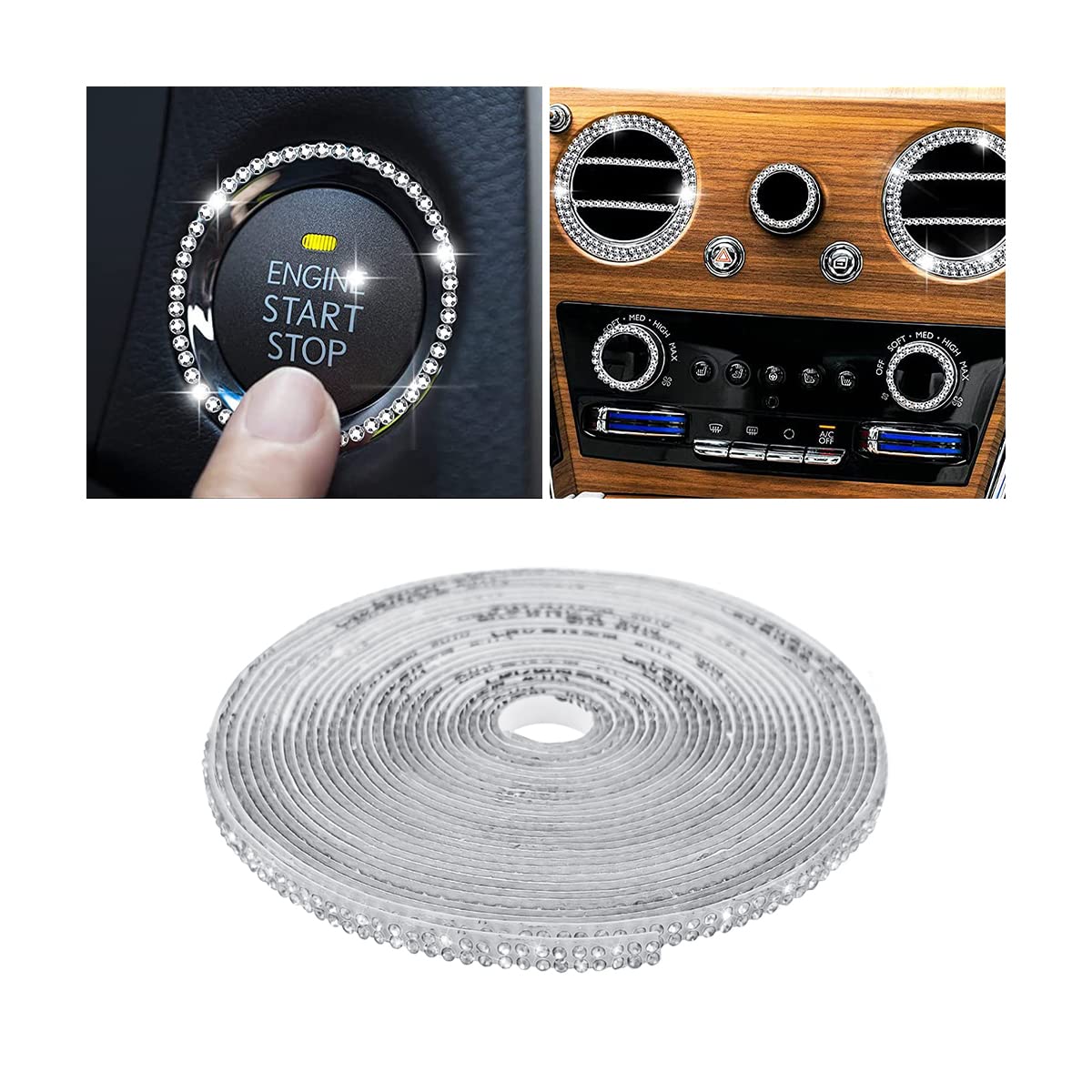 Adunsiaoto Bling Auto Trim Selbstklebend, Flexible Auto Innenverkleidung DIY Dekorative Streifen, Kristall Diamant Aufkleber Band Streifen Innenraum Außen Universal Zubehör(Weiß) von Adunsiaoto