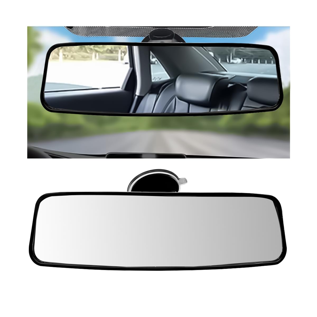 Adunsiaoto Innenspiegel Auto Mit Weiß Flacher Glas Large Vision, Auto-Rückspiegel Weitwinke Saugnapf, Universal Innenspiegel Für Auto Suv, Universal Auto-Panorama Rückspiegel weitwinkel(55x200mm) von Adunsiaoto