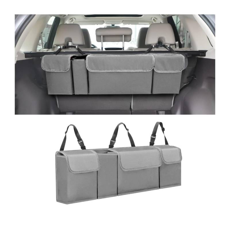 Adunsiaoto Mehrere Fächer Auto Organizer Kofferraum, Kofferraum Organizer, Kofferraum Oxford Stoff Wasserdicht Abnehmbar Kofferraumtasche, für Reisen, Camping(Grau) von Adunsiaoto