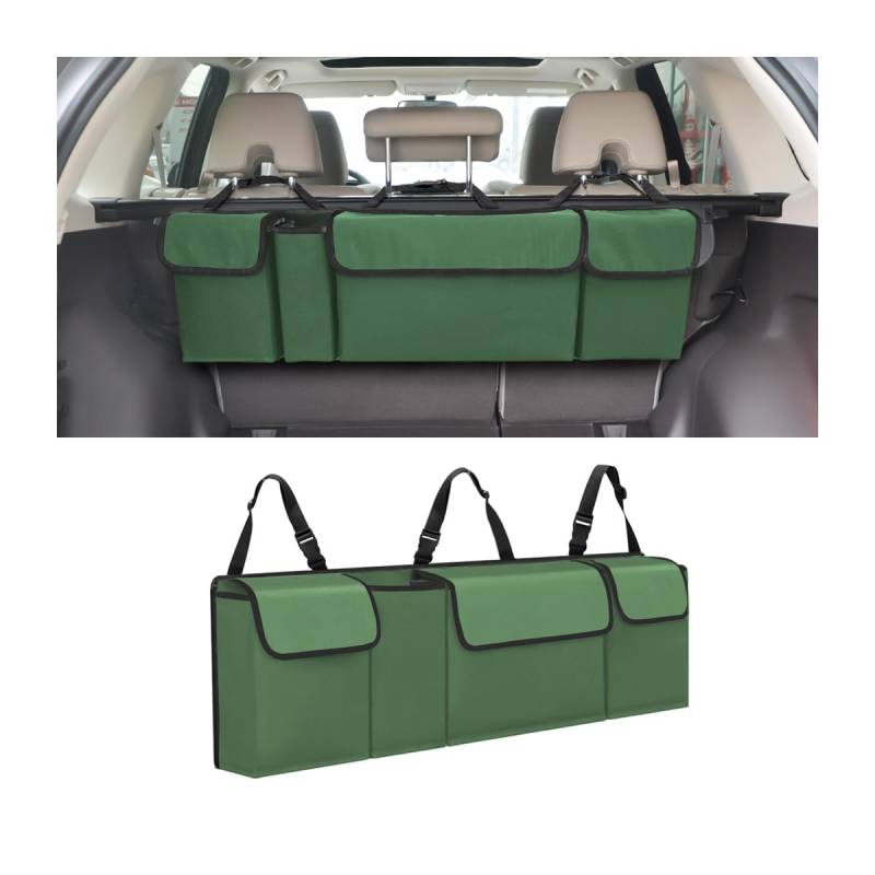 Adunsiaoto Mehrere Fächer Auto Organizer Kofferraum, Kofferraum Organizer, Kofferraum Oxford Stoff Wasserdicht Abnehmbar Kofferraumtasche, für Reisen, Camping(Grün) von Adunsiaoto