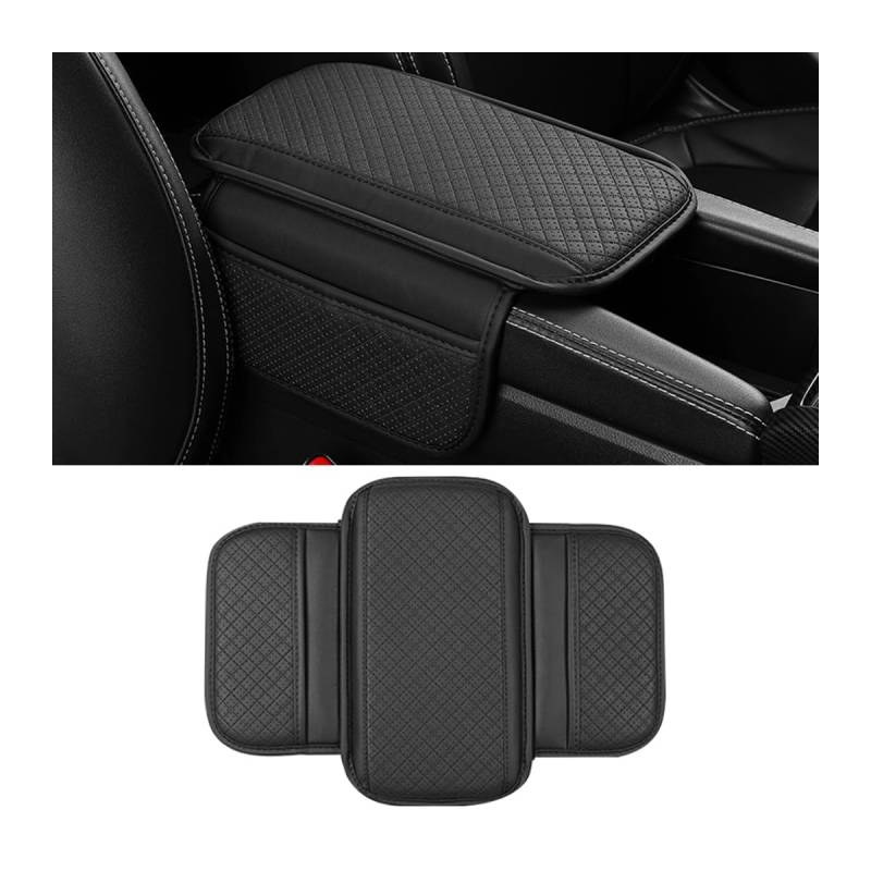 Adunsiaoto Mittelkonsole Abdeckung Wasserdicht Mittelkonsole Pad, Leder Wasserdicht Armlehne Sitz Box Cover Protector, Universell Auto Armlehne Box Booster Pad(Schwarz) von Adunsiaoto