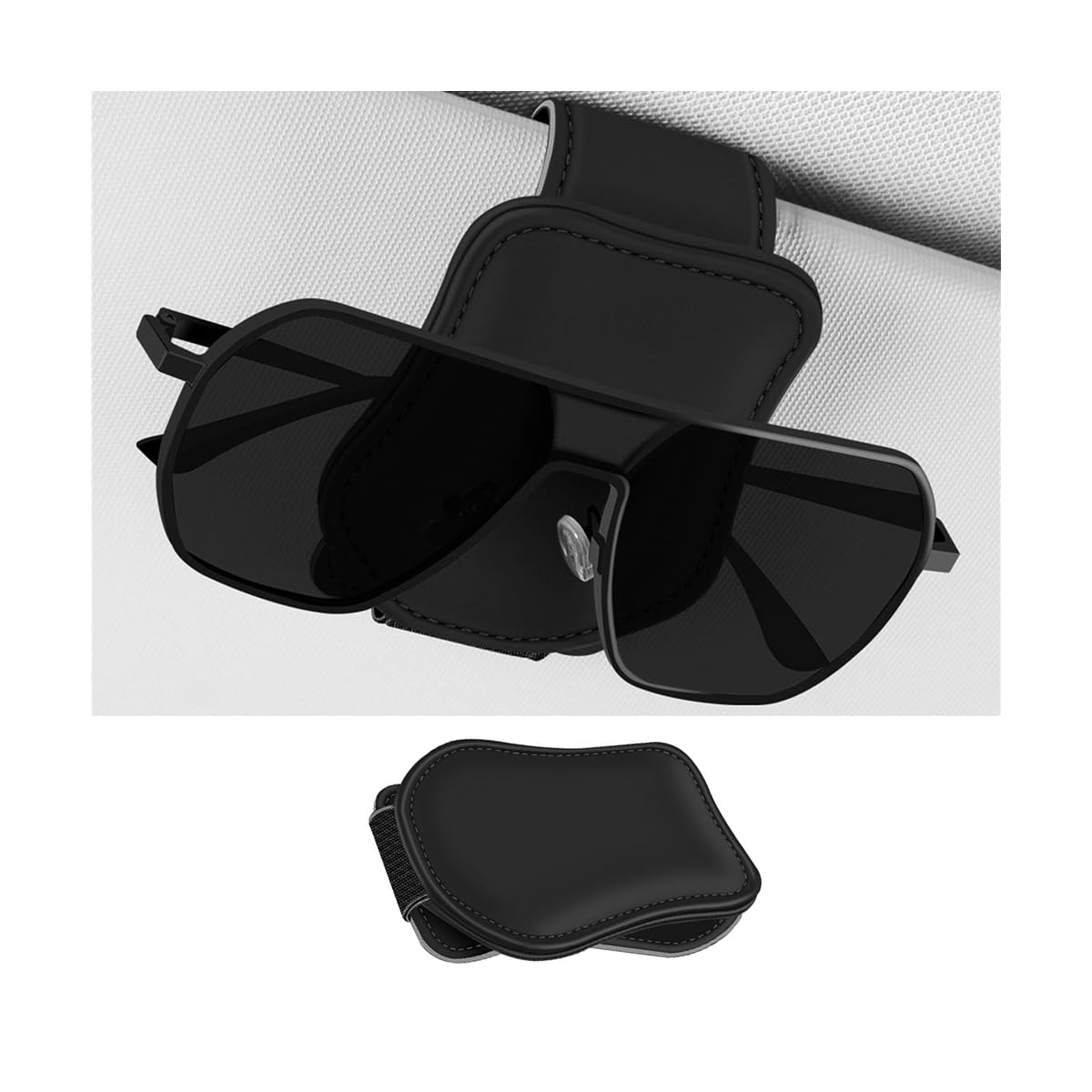 Adunsiaoto Sonnenbrillenhalter Für Das Auto-Visier, Magnetischer Brillenbügel Clip Für Autos Sonnenblende, Leder-Sonnenbrillenhalter Auto-Sonnenblende(Schwarz) von Adunsiaoto