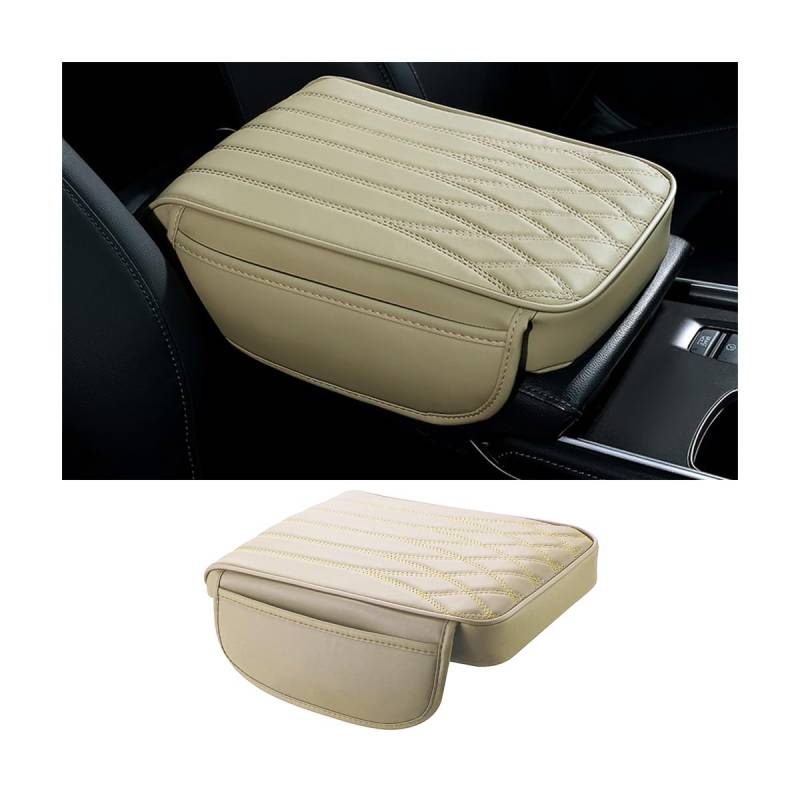 Adunsiaoto Universal-Autoarmlehnenpolster, Memory Foam Auto Armlehne Mittelkonsole Abdeckung, Leder Wasserdichte Auto-Mittelkonsolenpolster-Armlehnen-Kissen(Beige) von Adunsiaoto