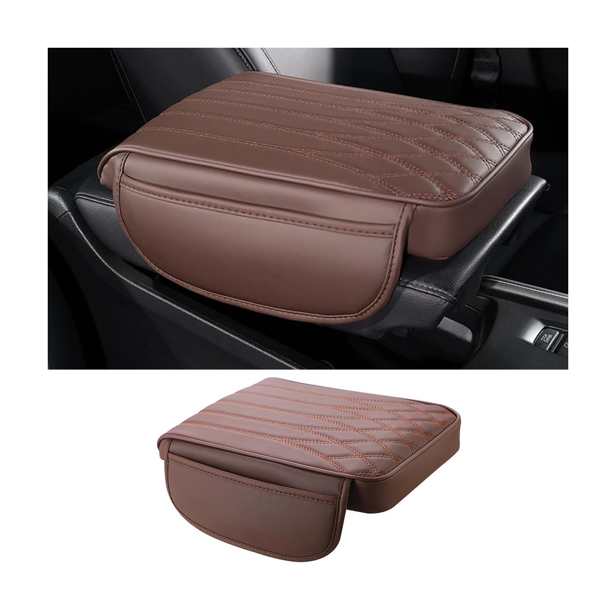 Adunsiaoto Universal-Autoarmlehnenpolster, Memory Foam Auto Armlehne Mittelkonsole Abdeckung, Leder Wasserdichte Auto-Mittelkonsolenpolster-Armlehnen-Kissen(Kaffee) von Adunsiaoto