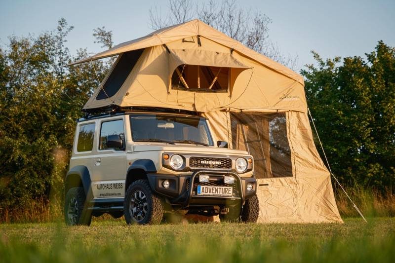 Adventure Xperience AdventureFamily160 inkl. Vorzelt PKW Dachzelt inkl. 60mm Matratze, 10mm 3D Mesh, Teleskopleiter für KFZ (AdventureFamily160 mit Vorzelt) von Adventure Xperience