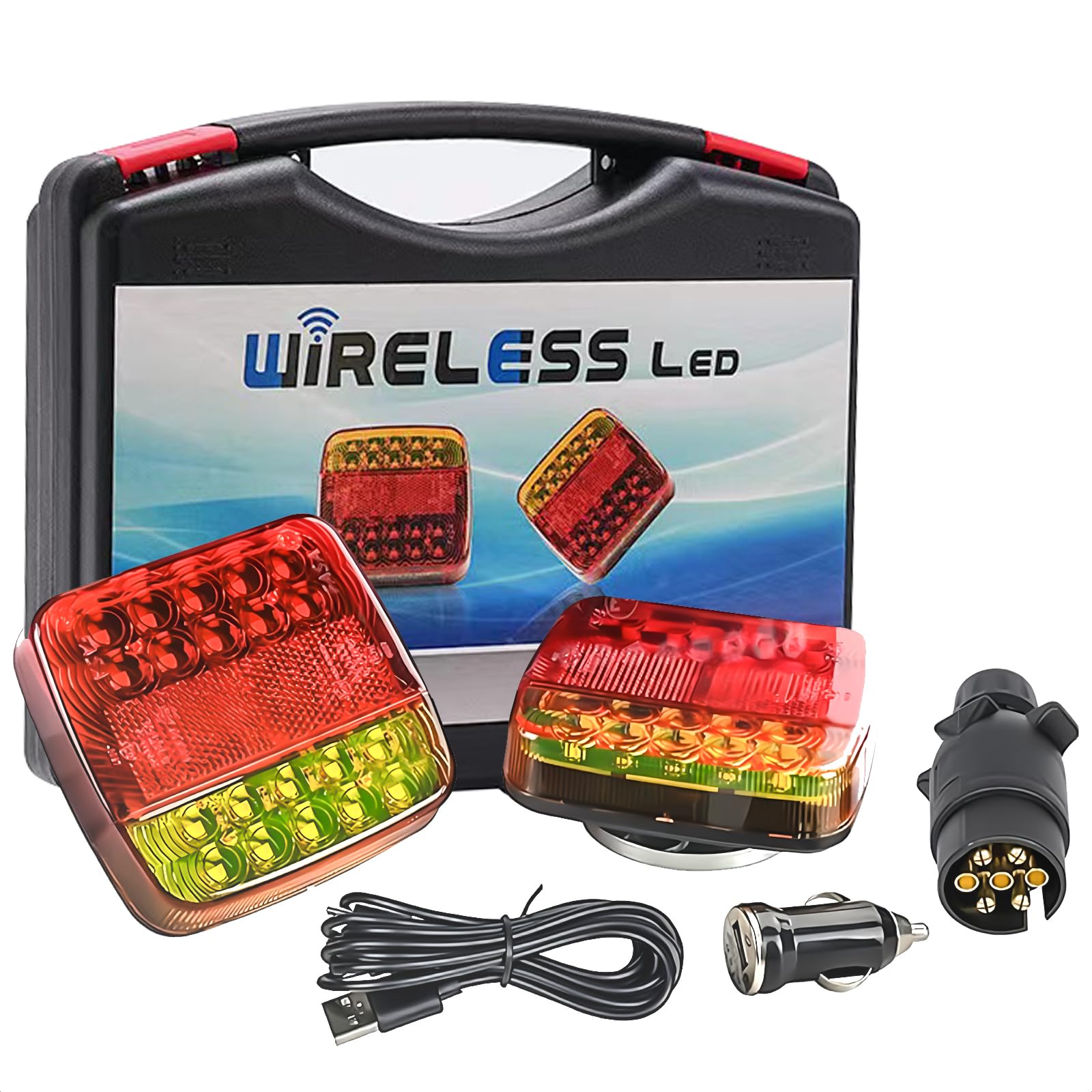 Aelmiyw Magnetische Kabelloses Beleuchtungs LED Set,Anhänger Beleuchtung 24v,Akku Anhänger Beleuchtung,Led Magnet Rückleuchten,LKW-Heck ECE EMV Geprüft für Anhänger, LKW, Wohnwagen, LKW von Aelmiyw