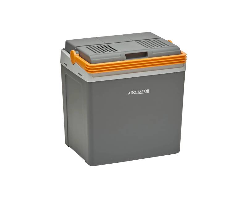 Aequator Tragbarer Kühlschrank, tragbare thermo-elektrische Kühlbox, 24 Liter, 12 V und 230 V für Auto, Thermoelektrische Kühlbox mit Kühl- und Warmhaltefunktion, für Auto, Boot und Camping, Steckdose, Grau von Aequator