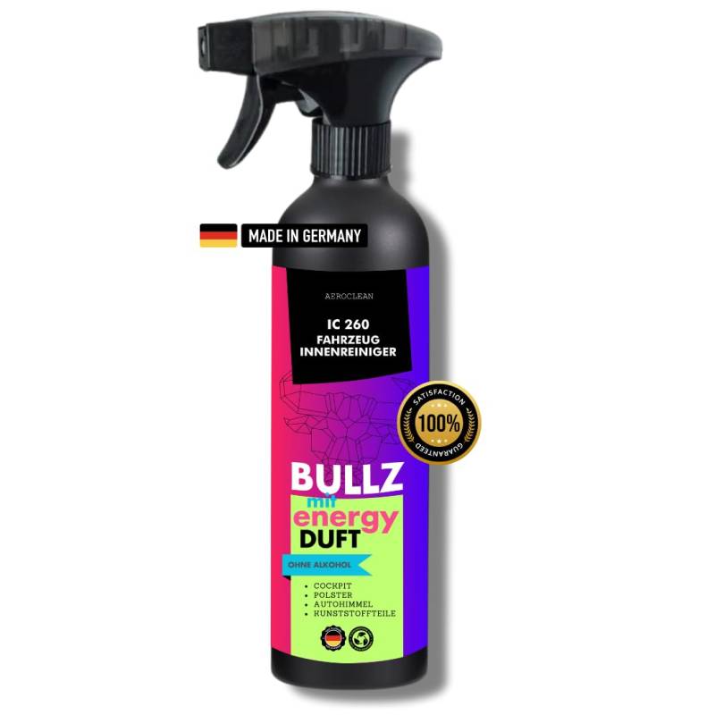 Aeroclean IC 260 BULLZ Auto Innenreiniger 500 ml | Cockpitpflege mit Energy Duft - pflegt und konserviert - für Armaturen, Polster, Kunststoffteile (Einzelflasche 500ml) von Aeroclean