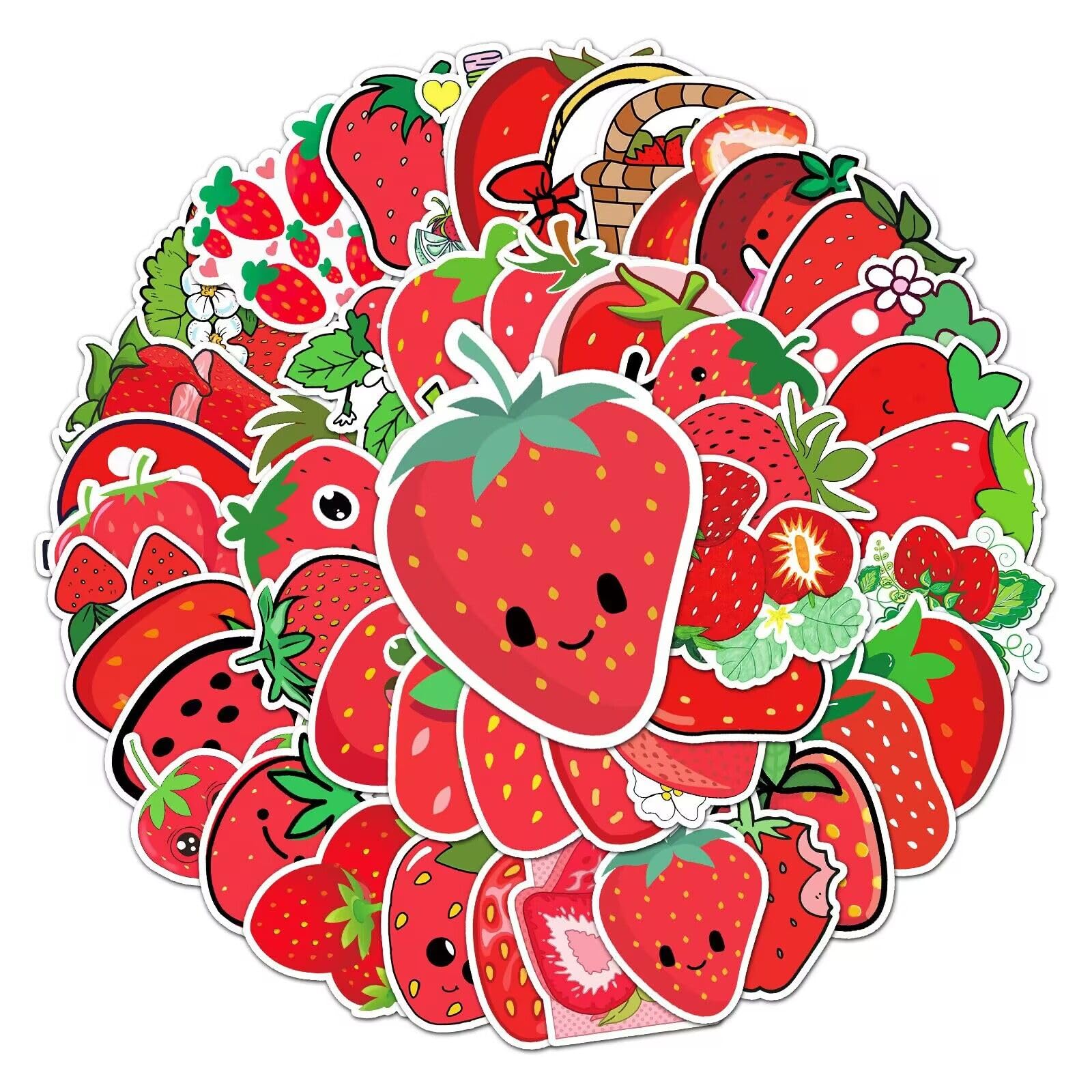 Erdbeeren Aufkleber für Laptop (50 PCS),Geschenk für Kinder Jugendliche Erwachsene Jungen,Strawberry Stickers Wasserdicht Vinyl Aufkleber für Scrapbook,Skateboard,Auto,Gepäck von Affoto