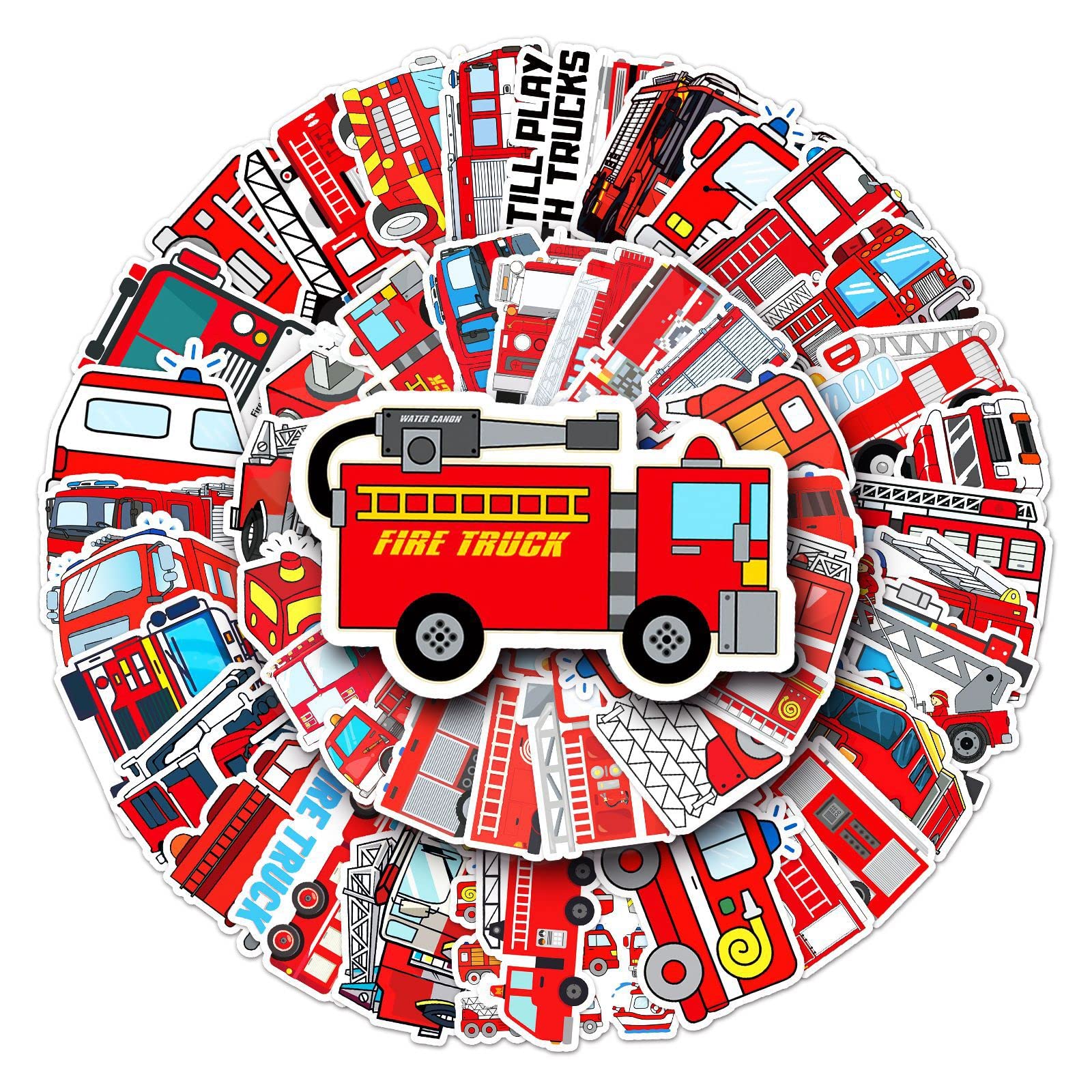 Feuerwehrauto Aufkleber für Laptop(50 PCS),Geschenk für Kinder Teens Erwachsene Jungen,fire Truck Stickers wasserdichte Vinyl Aufkleber für Scrapbook,Skateboard,Auto,Gepäck von Affoto