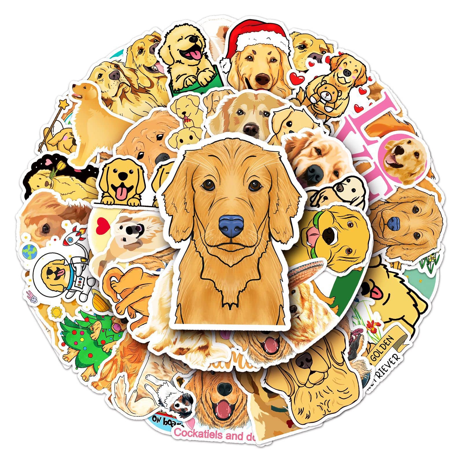 Golden Retriever Aufkleber für Laptop(50 PCS),Geschenk für Kinder Teens Erwachsene Jungen,Hund Stickers wasserdichte Vinyl Aufkleber für Scrapbook,Skateboard,Auto,Gepäck von Affoto