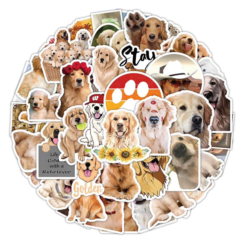 Golden Retriever Aufkleber für Laptop (50 PCS),Geschenk für Kinder Jugendliche Erwachsene Jungen,Golden Retriever Stickers Wasserdicht Vinyl Aufkleber für Scrapbook,Skateboard,Auto,Gepäck von Affoto