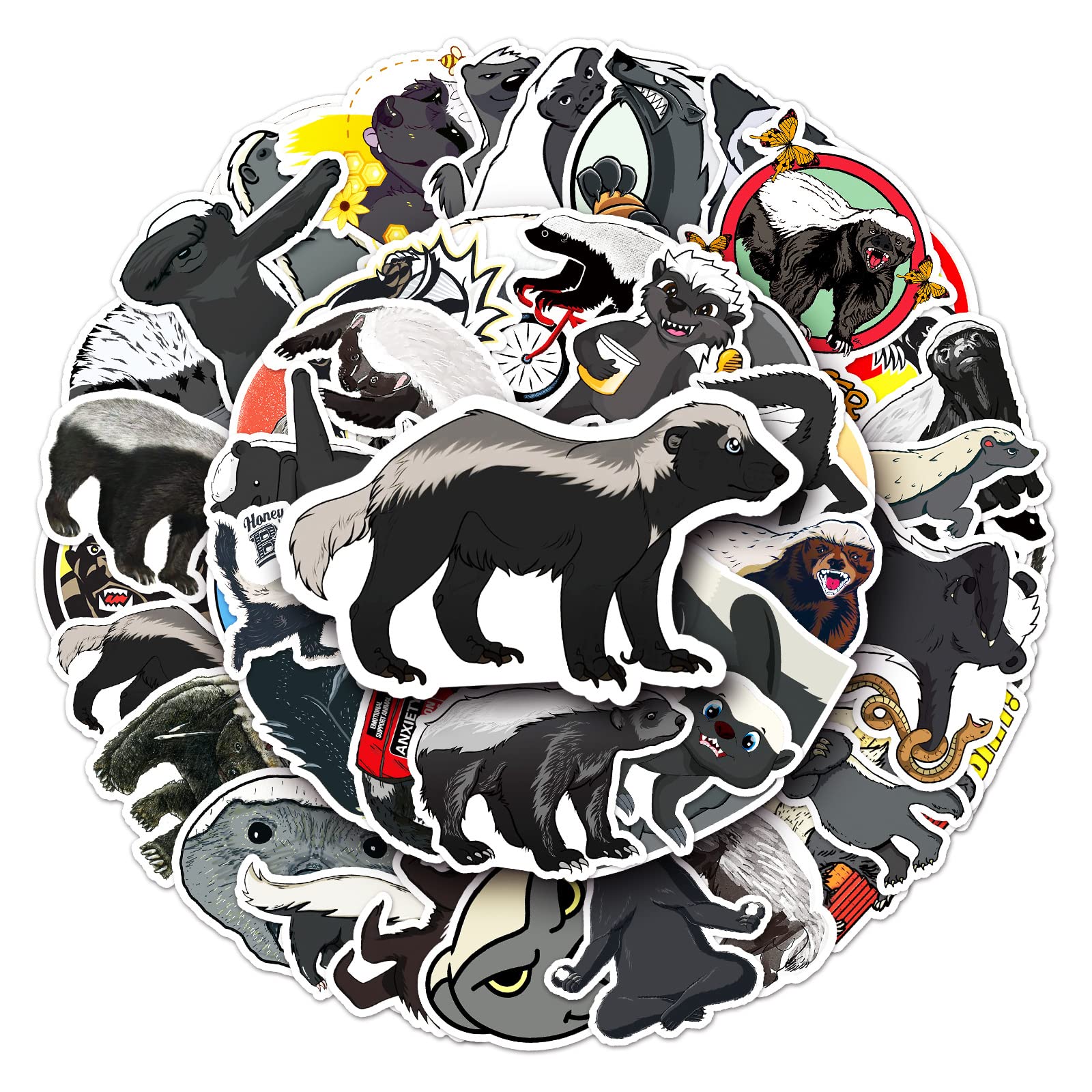 Honey Badger Aufkleber für Laptop(50 PCS),Geschenk für Kinder Teens Erwachsene Jungen,Ratel Stickers wasserdichte Vinyl Aufkleber für Scrapbook,Skateboard,Auto,Gepäck von Affoto