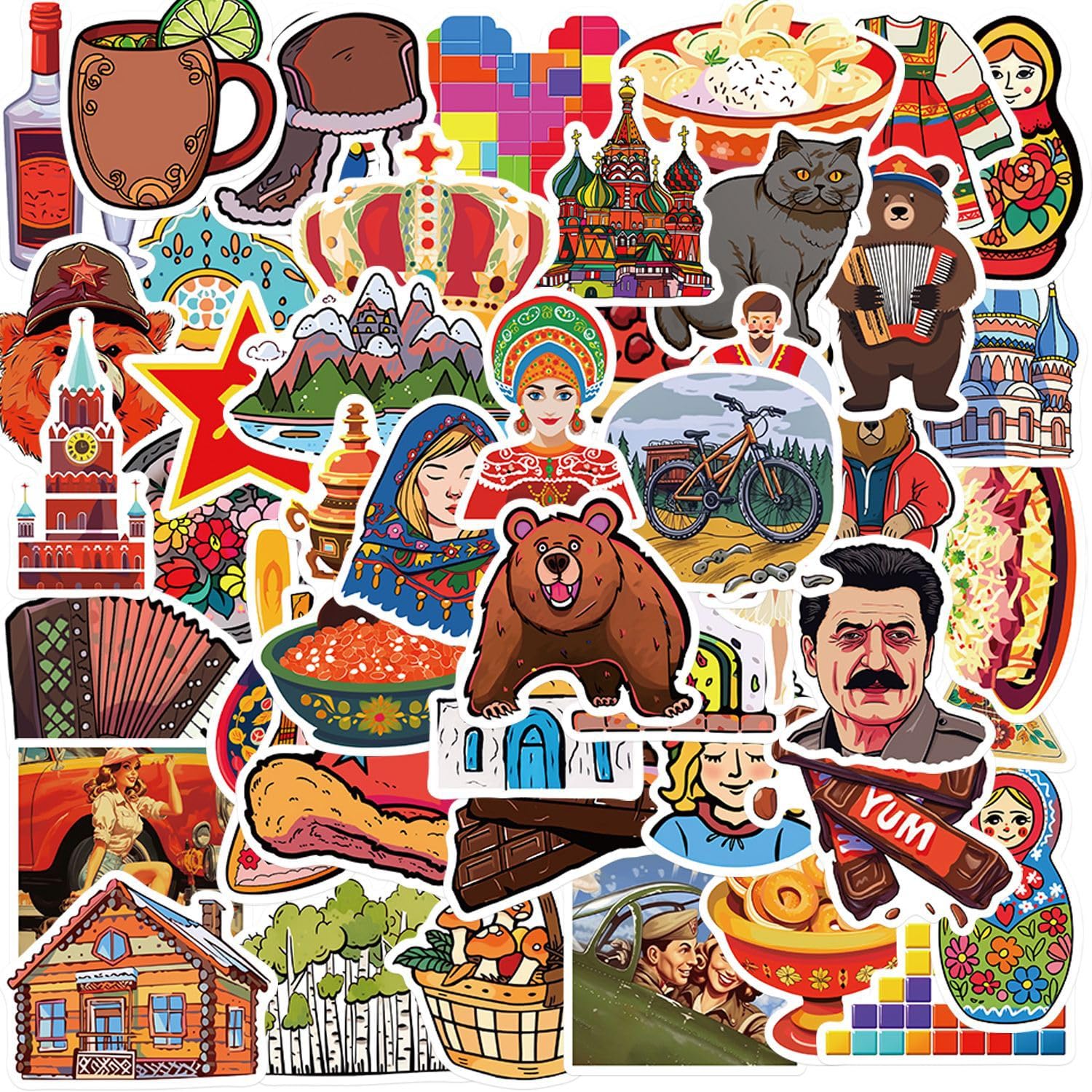 Russian Style Aufkleber für Laptop (50PCS),Geschenk für Kinder Jugendliche Erwachsene Jungen,Russischer Stil Stickers Wasserdicht Vinyl Aufkleber für Scrapbook,Skateboard,Auto,Gepäck von Affoto