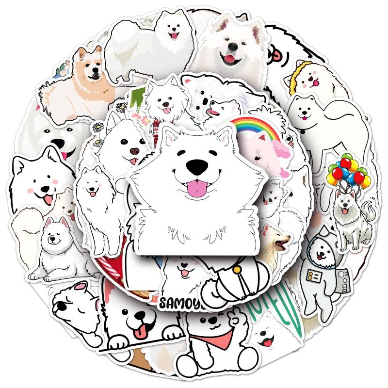 Samoyed Aufkleber für Laptop (50 PCS),Geschenk für Kinder Jugendliche Erwachsene Jungen,Samoyed Stickers Wasserdicht Vinyl Aufkleber für Scrapbook,Skateboard,Auto,Gepäck von Affoto