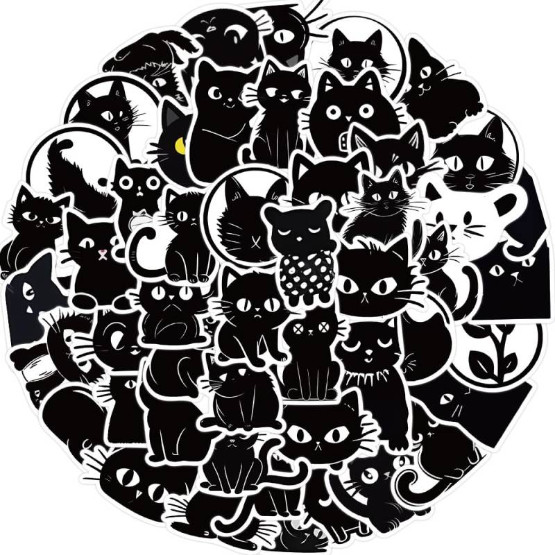 Schwarze Katze Meme Aufkleber für Laptop (50 PCS),Geschenk für Kinder Jugendliche Erwachsene Jungen,Schwarze Katze Stickers Wasserdicht Vinyl Aufkleber für Scrapbook,Skateboard,Auto,Gepäck von Affoto