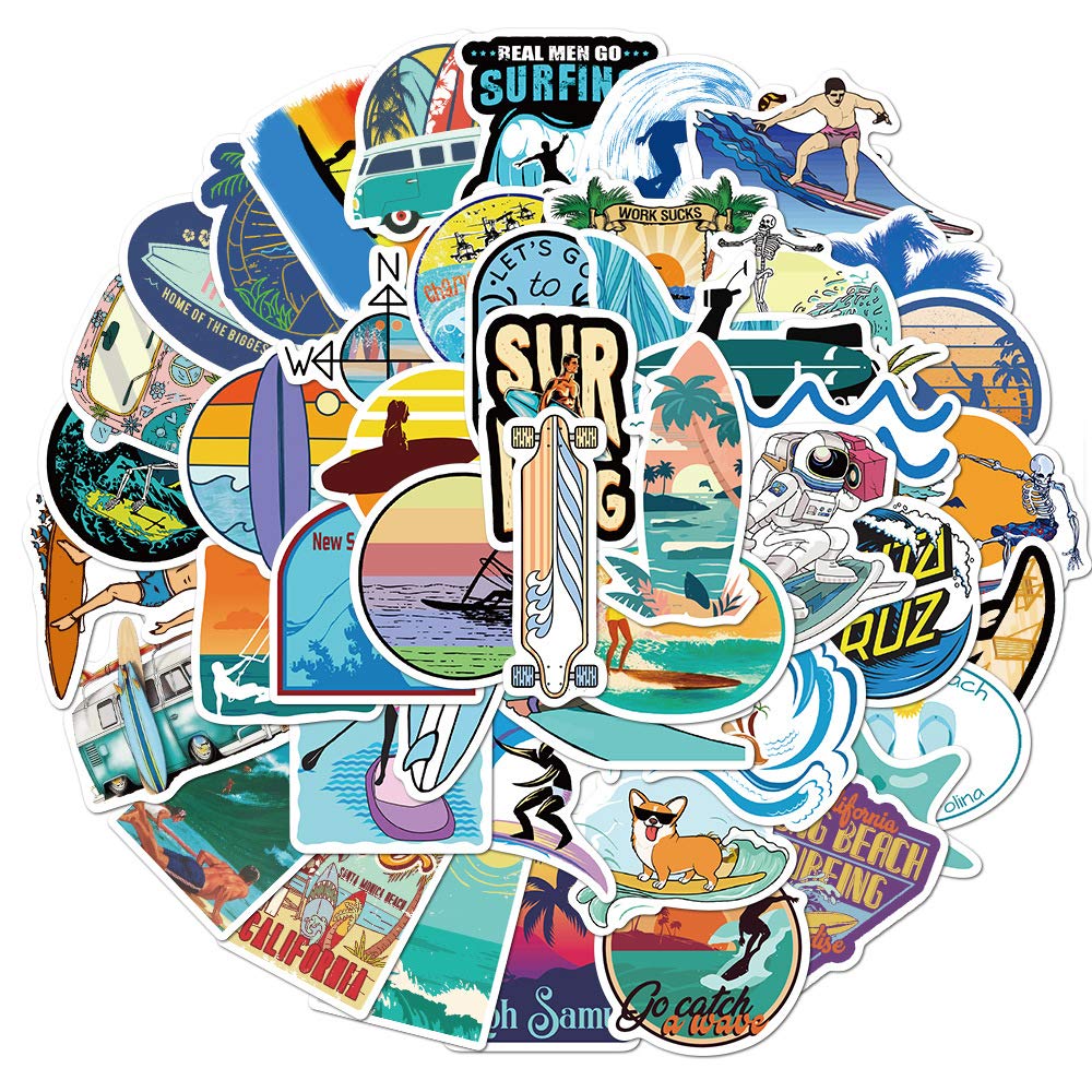 Summer Surfing Aufkleber für Laptop(50 PCS),Geschenk für Kinder Jugendliche Erwachsene Jungen,Sommer-Surfen Stickers Wasserdicht Vinyl Aufkleber für Scrapbook,Skateboard,Auto,Gepäck von Affoto