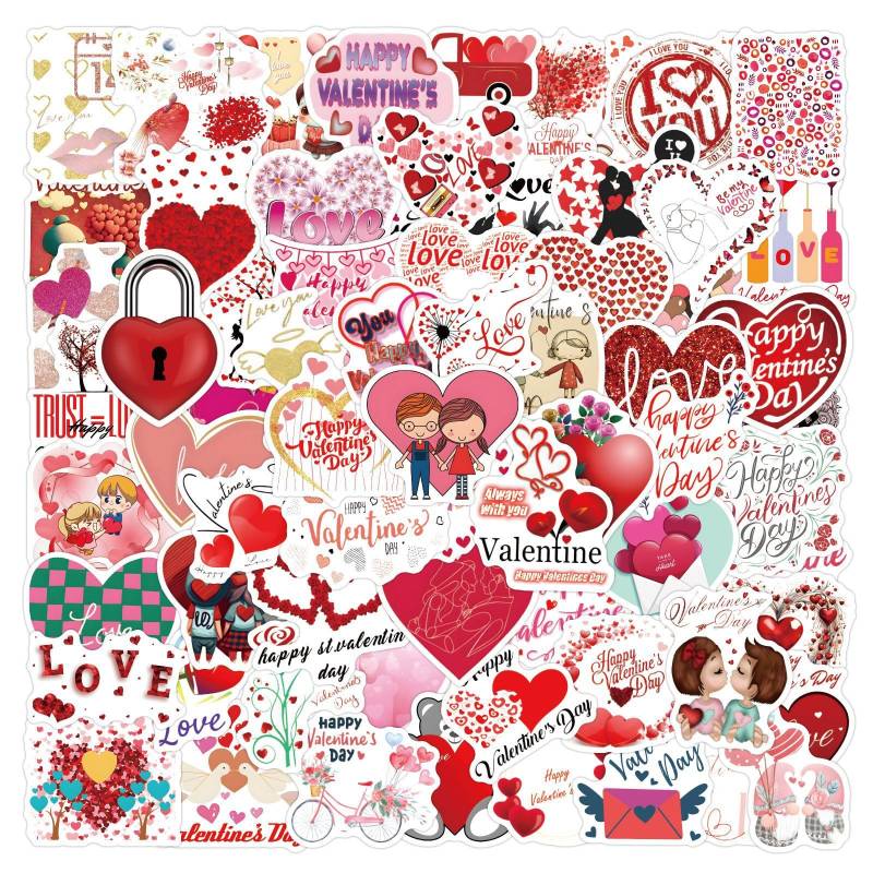 Valentinstag Aufkleber für Laptop (100 PCS),Geschenk für Kinder Jugendliche Erwachsene Jungen,Valentine's Day ästhetisch Stickers Wasserdicht Vinyl Aufkleber für Scrapbook,Skateboard,Auto,Gepäck von Affoto