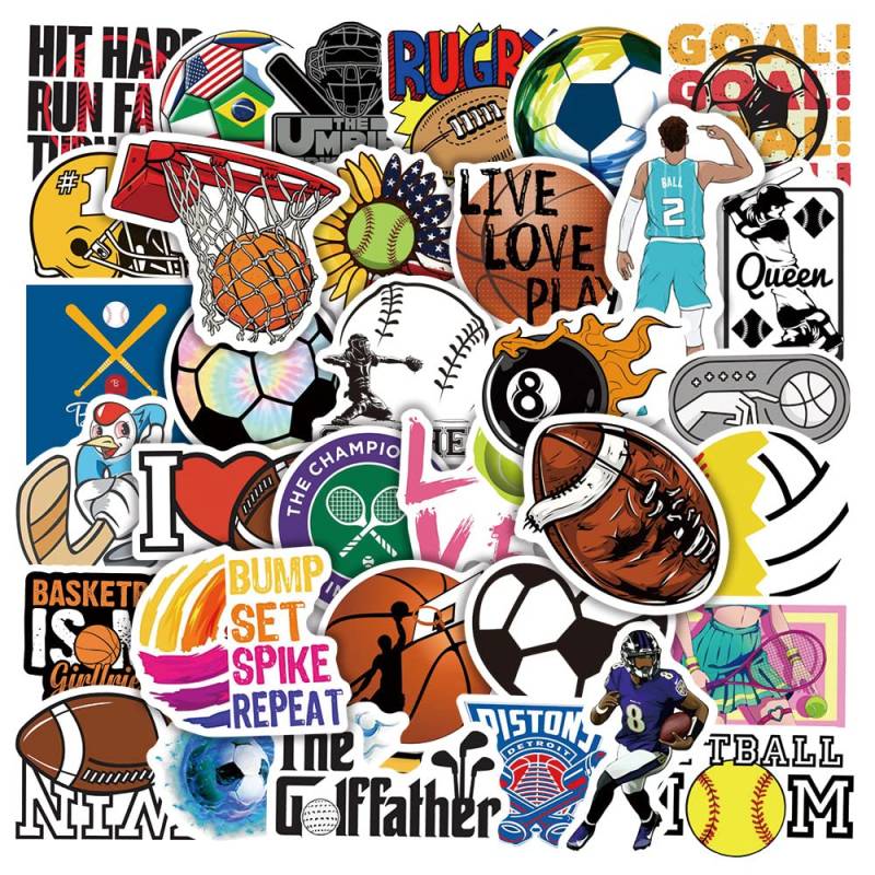 Various Balls Aufkleber für Laptop (50 PCS),Geschenk für Kinder Jugendliche Erwachsene Jungen,Verschiedene Bälle Stickers Wasserdicht Vinyl Aufkleber für Scrapbook,Skateboard,Auto,Gepäck von Affoto