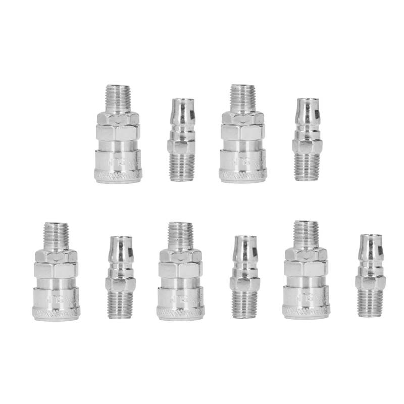 Agatige 5-teiliges Luftkupplungs-Pneumatik-Schnellkupplungs-Stecker-Set aus Edelstahl für Kompressoren, Druckluftwerkzeuge, pneumatische Automatisierungsgeräte (1/4 Außendraht (SM+PM-20)) von Agatige