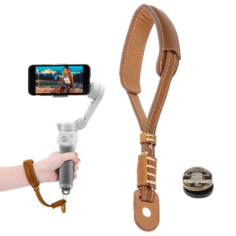 PU-Lanyard, PU-Handgelenk-Sicherheitsgurt-Lanyard mit 1/4-Zoll-Schraube für OM 4 Handheld-Kugelkopfstabilisator Osmo Mobile 2 Osmo Mobile 3 (Hellbraun) von Agatige