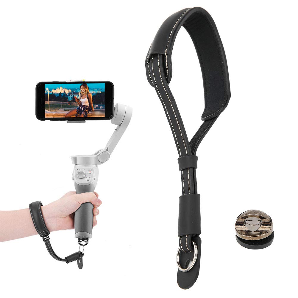 PU-Lanyard, PU-Handgelenk-Sicherheitsgurt-Lanyard mit 1/4-Zoll-Schraube für OM 4 Handheld-Kugelkopfstabilisator Osmo Mobile 2 Osmo Mobile 3 (Schwarz) von Agatige