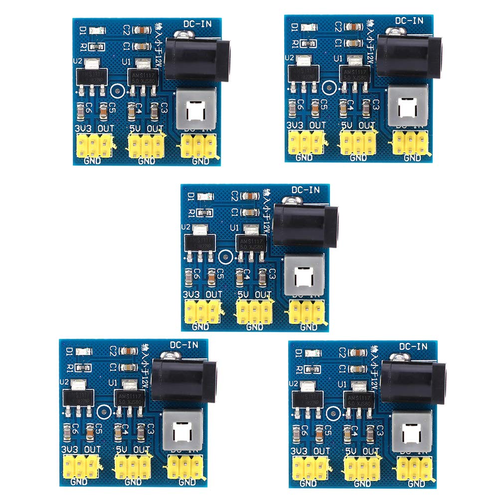 Spannungs-Buck-Regler Netzteilmodul, 5 Stück 12 VDC Eingang 3,3/5/12 VDC Ausgangsspannungsumwandlungsmodul Breadboard-Netzteil DC-DC-Netzteiladapter Step-Down-Modul von Agatige