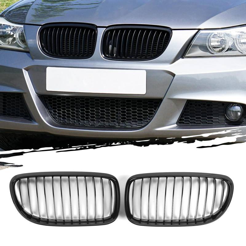 AggAuto Glänzend Schwarz Kühlergrill, Front Nieren 12-Einzelstab für BMW Serie 3, E90/E91, 2009-2011 von AggAuto