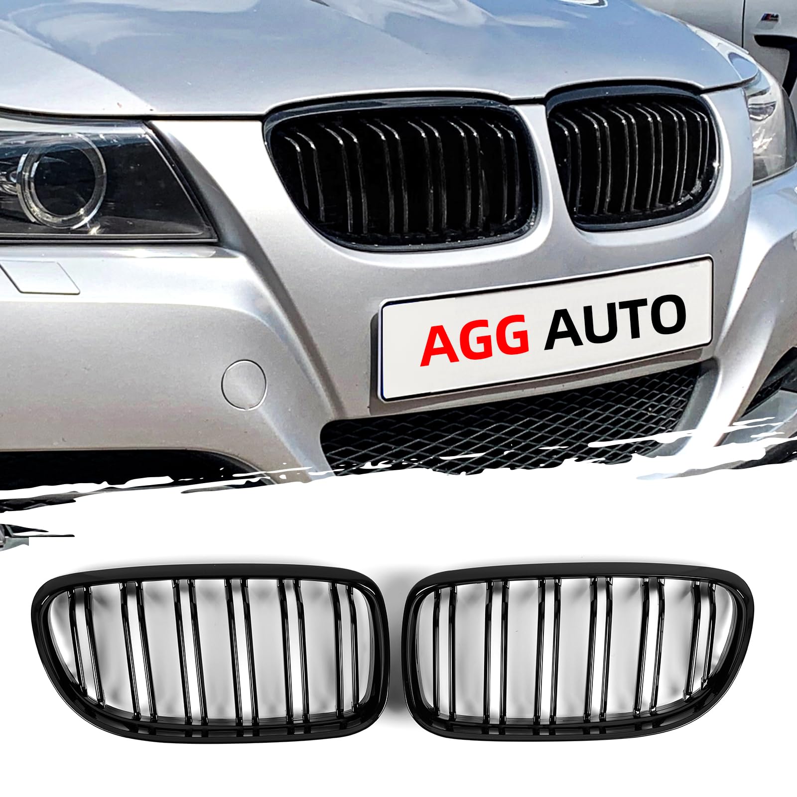 AggAuto Glänzend Schwarz Kühlergrill, Front Nieren 6-Doppelstab für BMW Serie 3, E90/E91, 2009-2011 von AggAuto