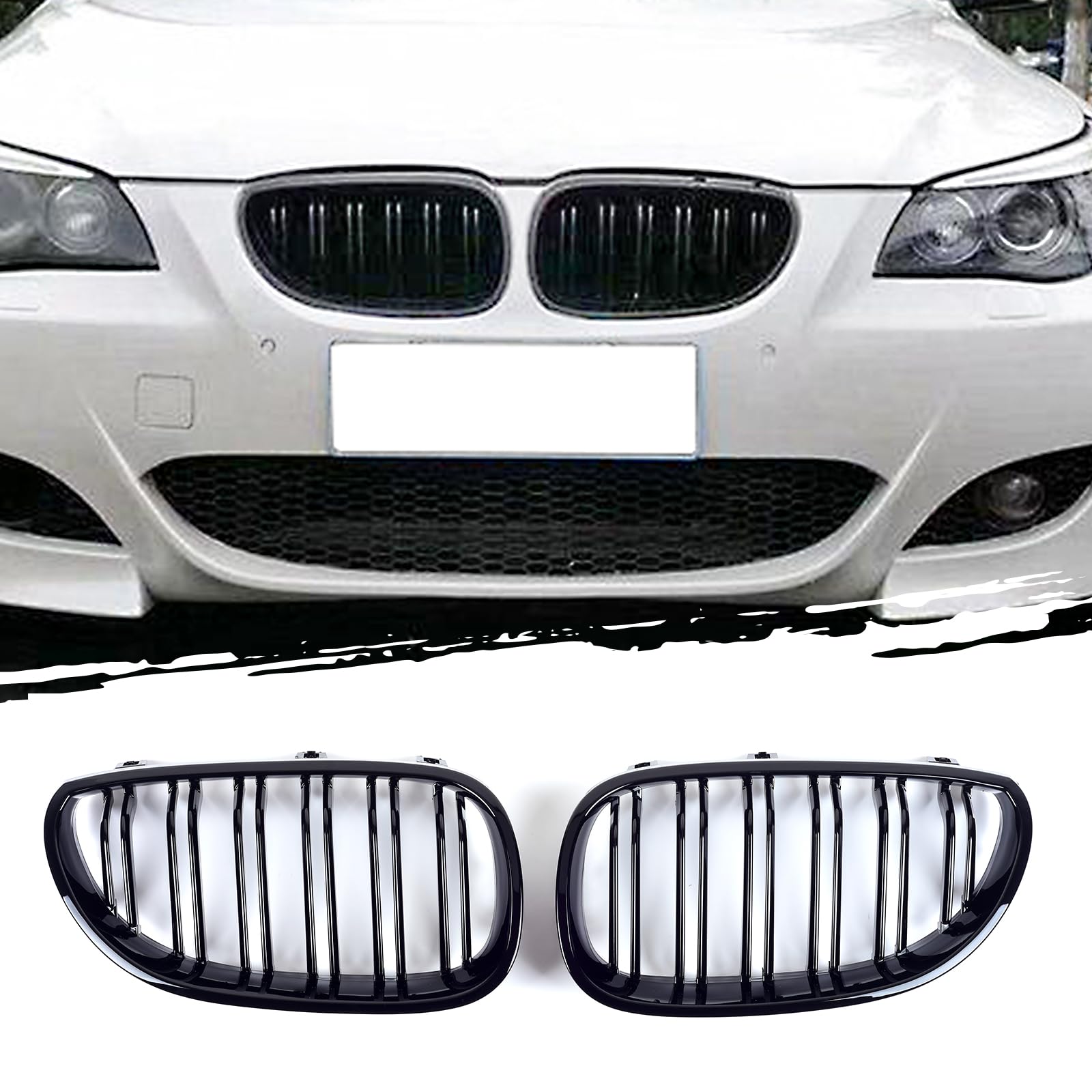 AggAuto Glänzend Schwarz Kühlergrill, Front Nieren 6-Doppelstab für BMW Serie 5, E60/E61, 2003-2009 von AggAuto