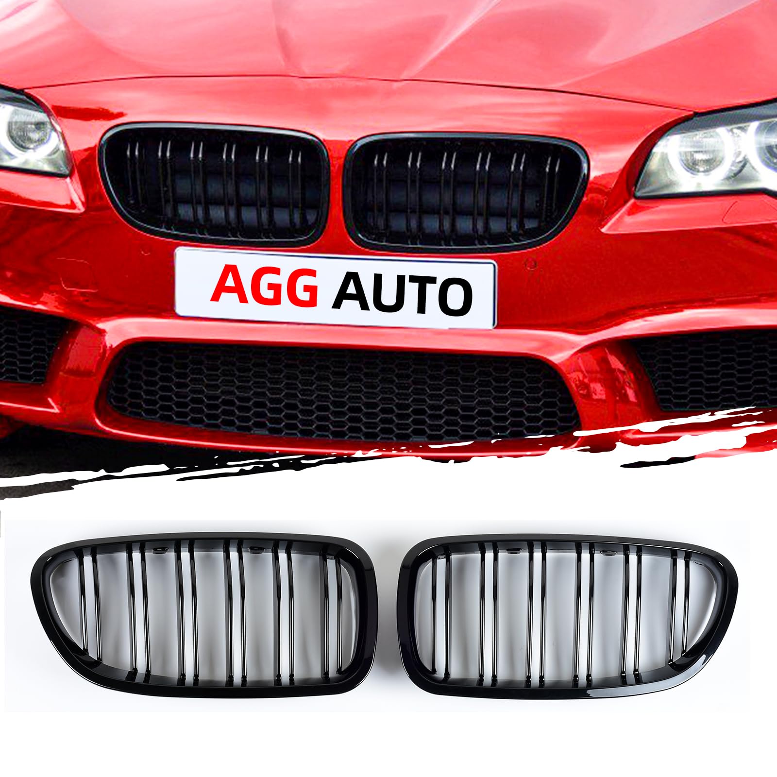 AggAuto Glänzend Schwarz Kühlergrill, Front Nieren 6-Doppelstab für BMW Serie 5, F10/F11, 2010-2016, 2011-2016 von AggAuto