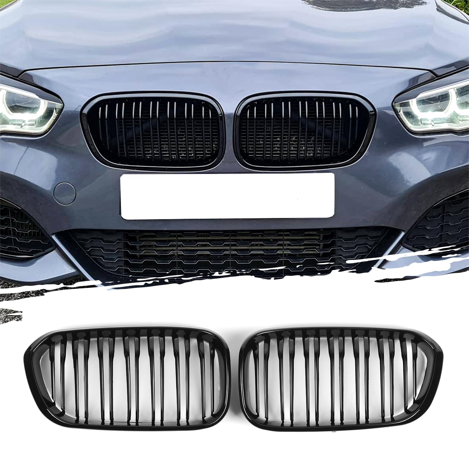 AggAuto Glänzend Schwarz Kühlergrill, Front Nieren 7-Doppelstab für BMW Serie 1, F20/F21, 2015-2018 von AggAuto