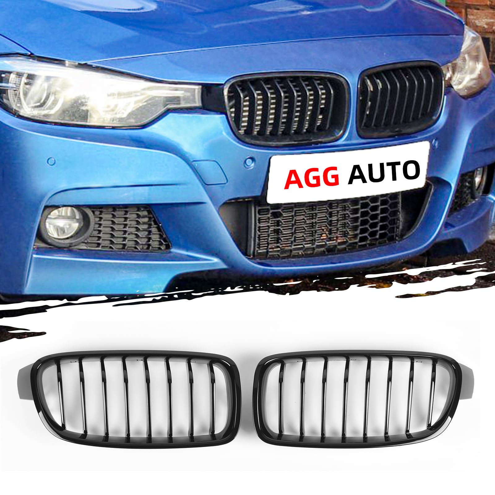 AggAuto Glänzend Schwarz Kühlergrill, Front Nieren 8-Einzelstab für BMW Serie 3, F30/F31, 2012-2018 von AggAuto