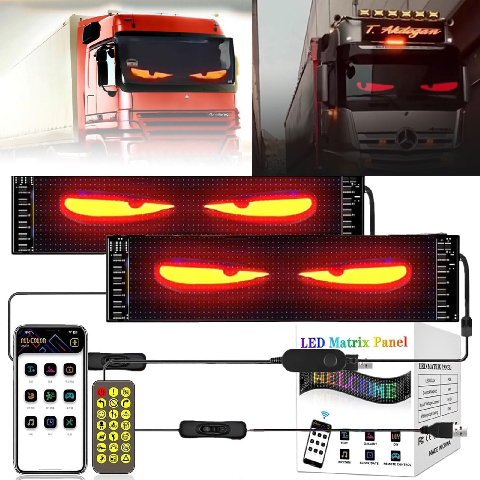 2er Devil Eyes Light For Cars Led Augen für Lkw,Devil Eyes Licht für Auto und LKW, Colorful Eye Lamp Soft Screen for Car Window, Programmierbares Flex-Auto-LED-Display 102 * 348mm von Agrdeed