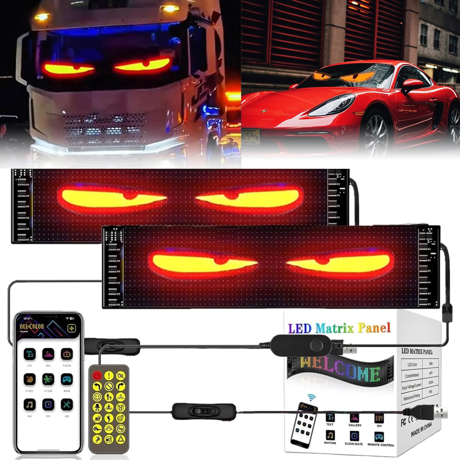 2pcs Teufelsaugen Licht, Devil Eyes Lichter, Devil Eyes Licht für Auto und LKW, Colorful Eye Lamp Soft Screen for Car Window mit APP-Steuerung und Fernbedienung, für LKW Auto 120x595mm von Agrdeed