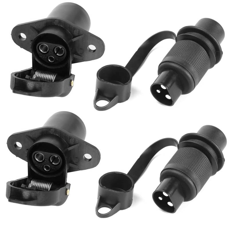 AGRISHOP 2Stück Anhänger Stecker 3polig 12v 24v und 2Stück Steckdose 3-Polig, 3Poliger Stecker Steckdose Traktor mit Flachsteckanschluss, Wasserfester Steckdose Stecker 3 polig für LKW RV PKW KFZ von AGRISHOP