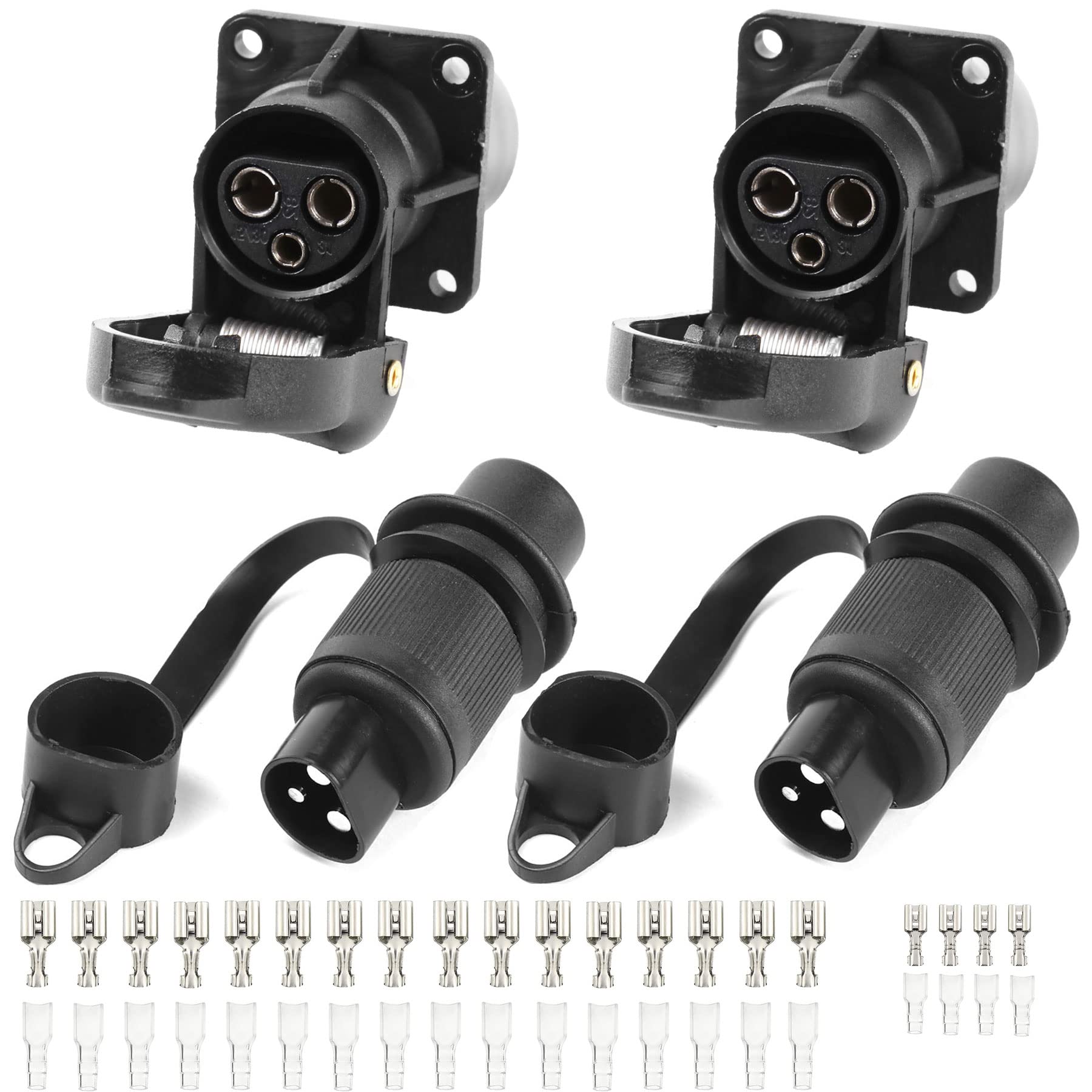 AGRISHOP 2Stück Anhänger Stecker 3polig 12v 24v und 2Stück Steckdose 3-Polig,3Poliger Stecker Steckdose Traktor Wasserfester Steckdose Stecker 3polig LKW mit Isolierhülse Draht Crimpklemmenblock von AGRISHOP