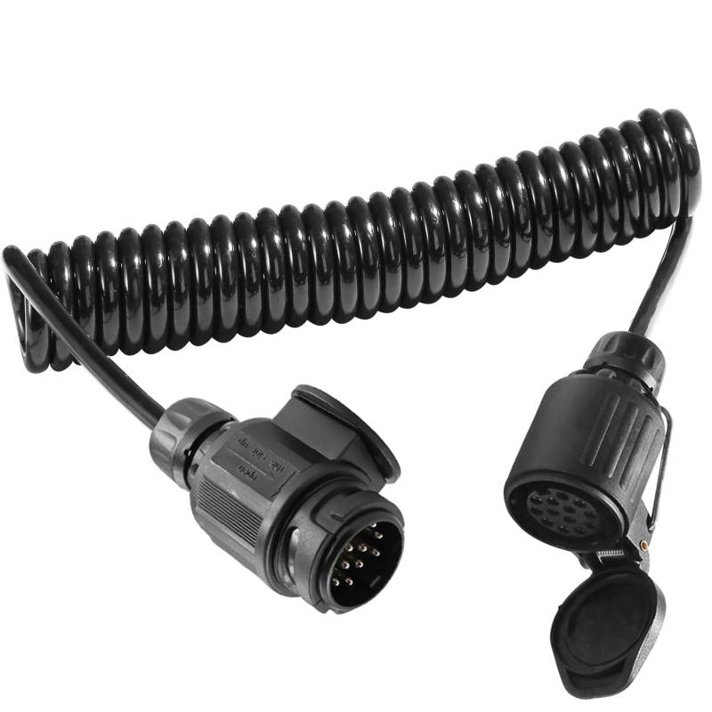 AgriShop Anhänger Verlängerungskabel Adapter13-Polig Auf 13 Polig,2.8M Spiralkabel Anhänger 13 polig Anhänger Verlängerung mit Männlich Weiblich Stecker,Adapter Anhängerkupplung 13 auf 13 polig CE von AgriShop