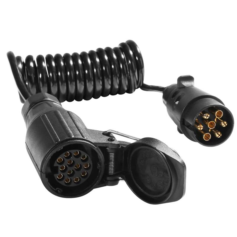 AGRISHOP Anhängerkabel Adapterkabel 7auf 13-polig 12v 1.8m,Adapter Stecker 7 auf 13-polig,Anhänger Verlängerung Spiralkabel mit Männlich Weiblich Stecker für Wohnwagen LKW KFZ Traktor RV Bootstrailer von AGRISHOP