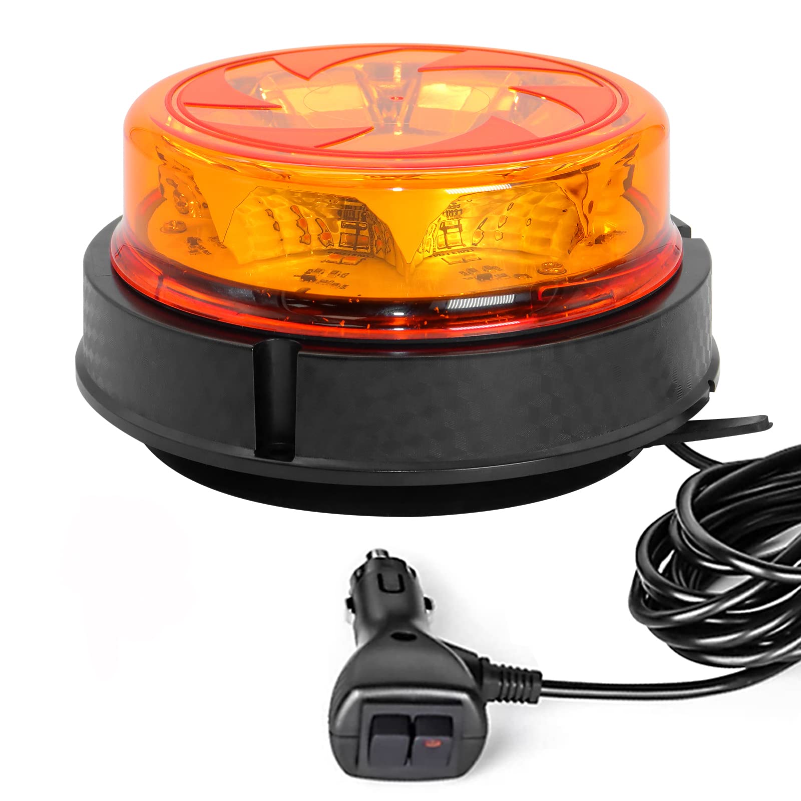 Agrieyes Rundumleuchte 12V Magnet mit Saugnapf, Austauschbarer Linse, LED Warnleuchte LKW, Zigarettenanzünder Rundumleuchte Traktor Orange, 24V Gelbe Rundumleuchte fürs Auto KFZ von Agrieyes