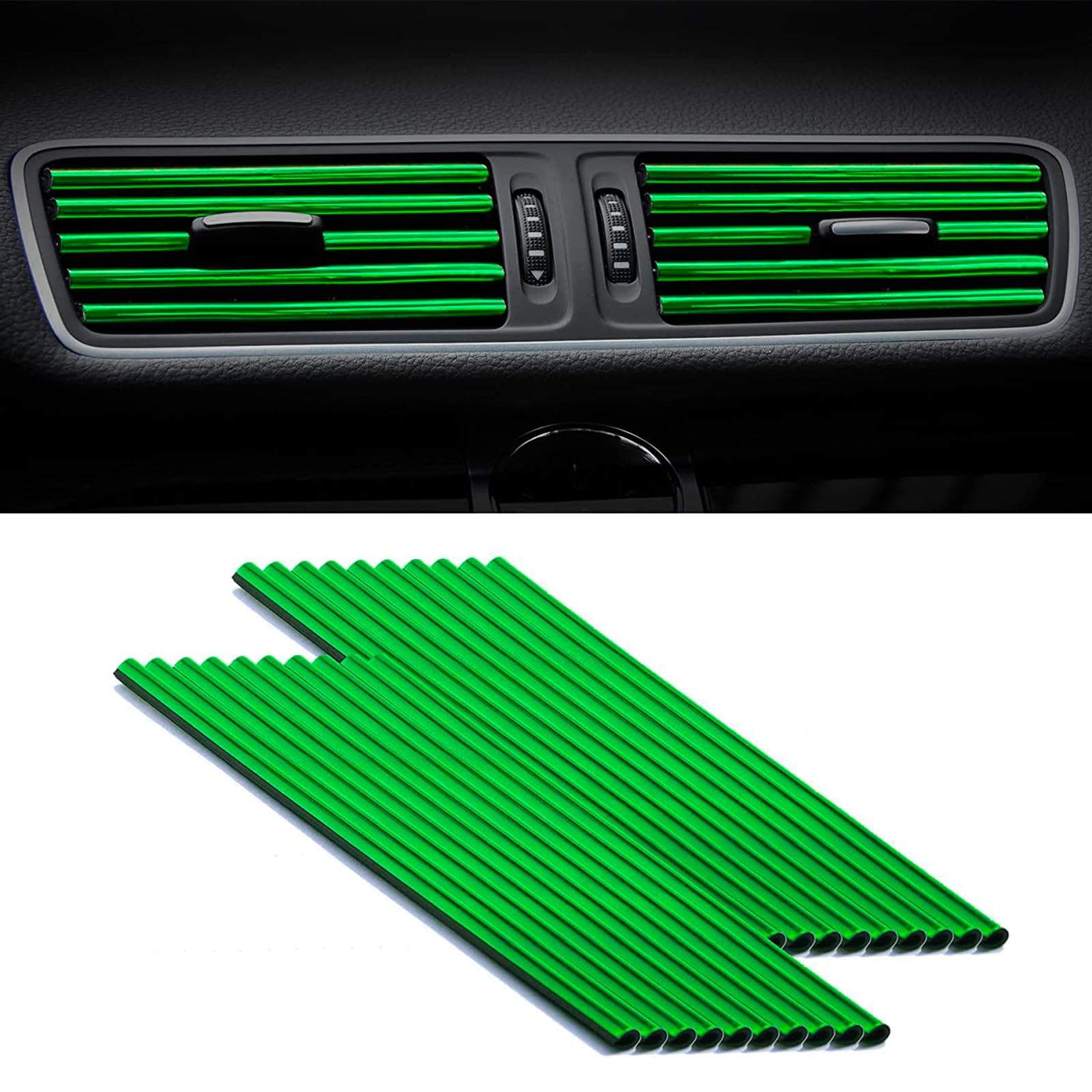 20 Stück Auto Lüftungsschlitz Dekoration PVC Car Air Vent Decoration 20 cm DIY-Auto-Innenraumstreifen Auto zubehör Innenraum für Alle Geraden Lüftungsschlitze (Grün) von AhLmA