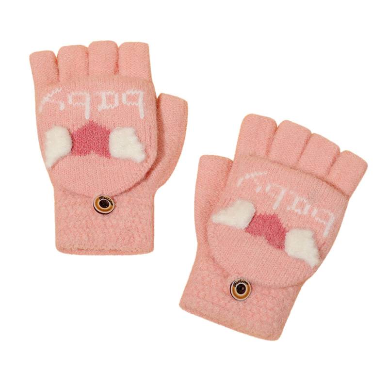 Ahagogo 2-6 Jahre Winterhandschuhe Schäler Handschuhe Winter Kinder Halbfinger Handschuhe Fäustlinge mit Knopf Klappe Halbfinger Fingerlose Handschuhe Strickhandschuhe von Ahagogo