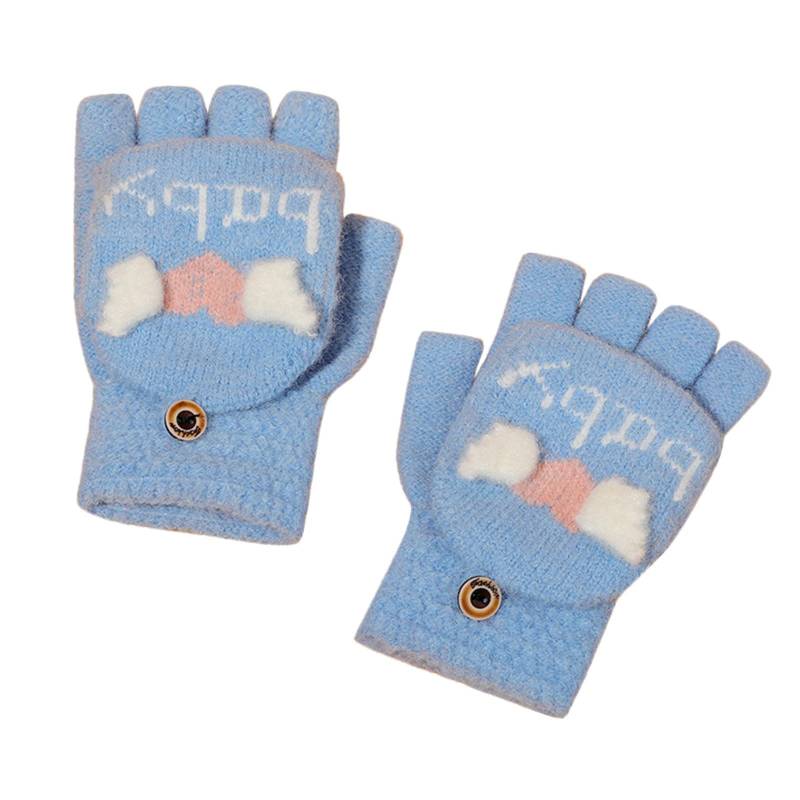 Ahagogo 2-6 Jahre Winterhandschuhe Schäler Handschuhe Winter Kinder Halbfinger Handschuhe Fäustlinge mit Knopf Klappe Halbfinger Fingerlose Handschuhe Strickhandschuhe von Ahagogo