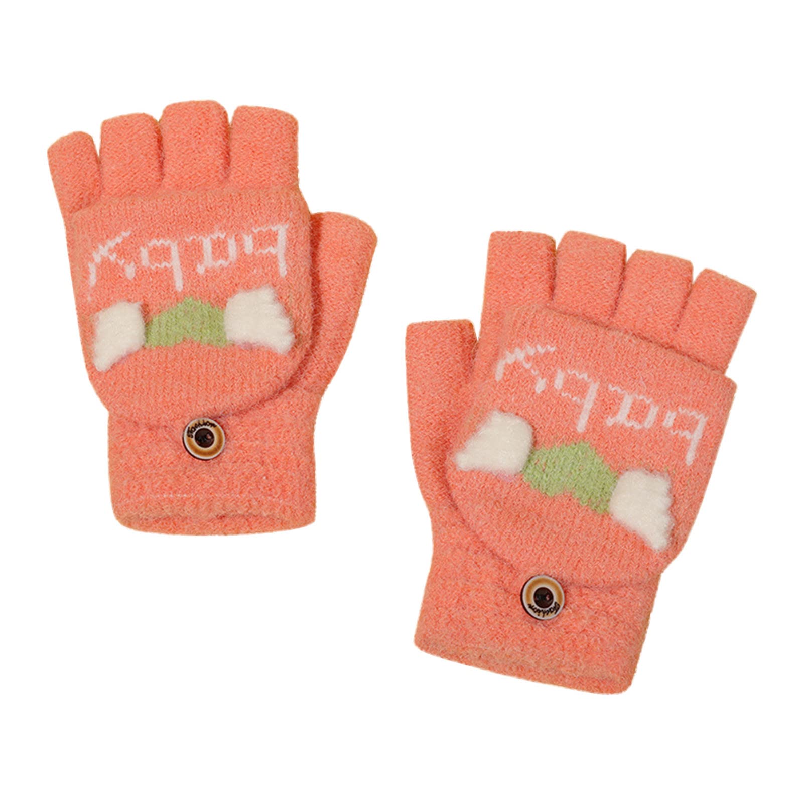 Ahagogo 2-6 Jahre Winterhandschuhe Schäler Handschuhe Winter Kinder Halbfinger Handschuhe Fäustlinge mit Knopf Klappe Halbfinger Fingerlose Handschuhe Strickhandschuhe von Ahagogo