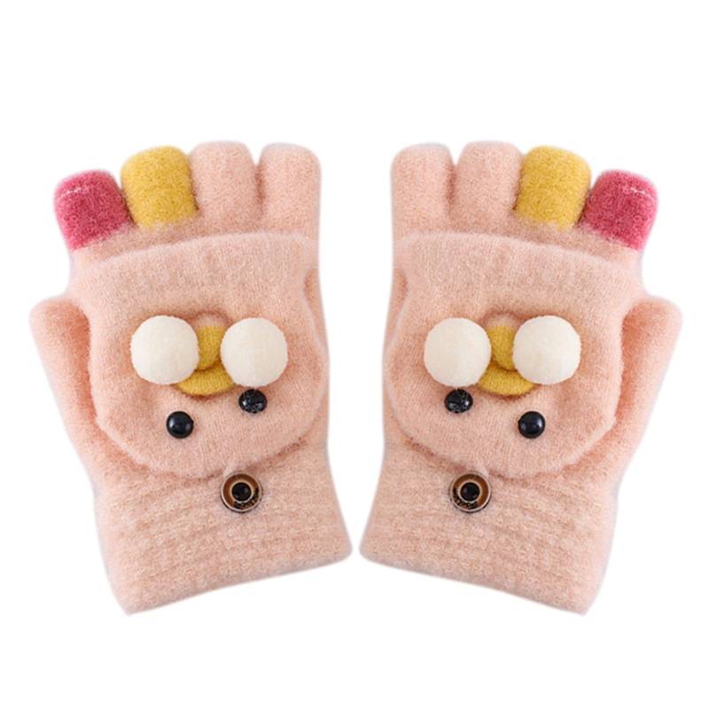 Ahagogo Kinder Halbfinger Handschuhe Fäustlinge mit Knopf Klappe Halbfinger Fingerlos Fingerlose Handschuhe Kinder Strickhandschuhe Kinder Handschuhe Winter Fingerlose Handschuhe für Kinder von Ahagogo