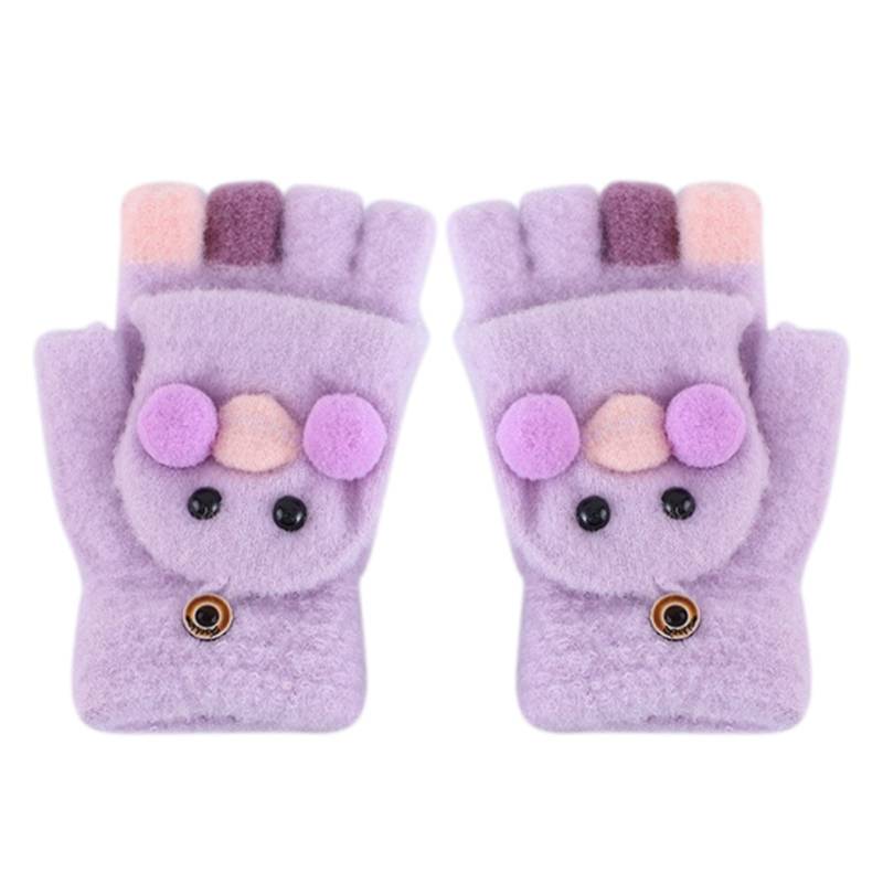 Ahagogo Kinder Halbfinger Handschuhe Fäustlinge mit Knopf Klappe Halbfinger Fingerlos Fingerlose Handschuhe Kinder Strickhandschuhe Kinder Handschuhe Winter Fingerlose Handschuhe für Kinder von Ahagogo