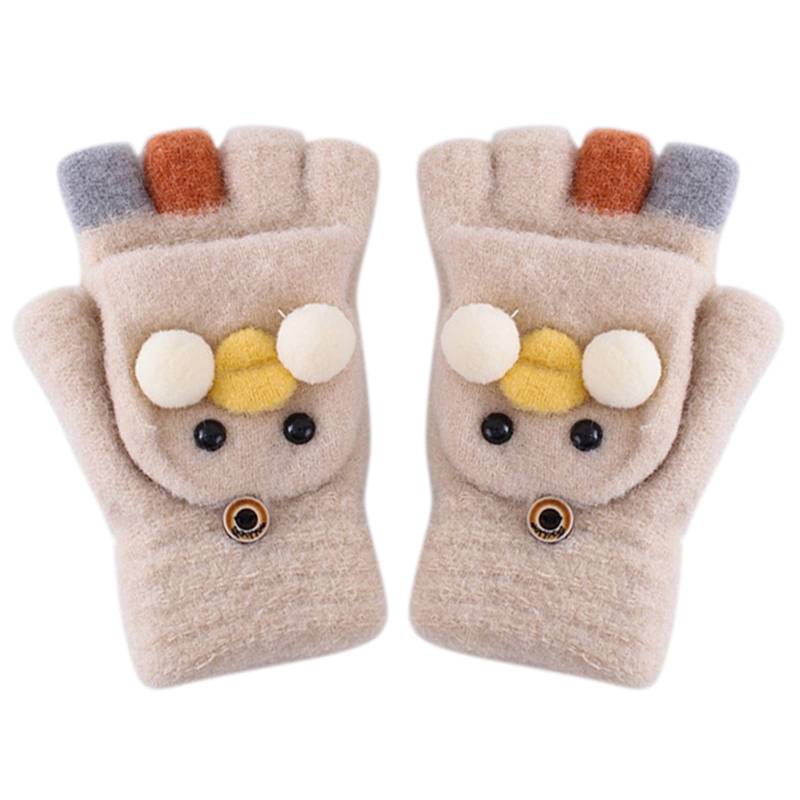 Ahagogo Kinder Halbfinger Handschuhe Fäustlinge mit Knopf Klappe Halbfinger Fingerlos Fingerlose Handschuhe Kinder Strickhandschuhe Kinder Handschuhe Winter Fingerlose Handschuhe für Kinder von Ahagogo